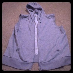 Grey, Sleeveless Zip Up Hoodie Vest, Large